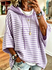 Corinne Halstead | Striped Hooded Pullover Hoodie For Women