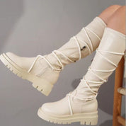 Solange Dufresne | White Lace-Up Knee-High Platform Boots For Women