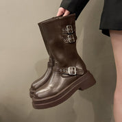 Isadora Fenwick | Buckle Strap Platform Mid-Calf Boots For Women