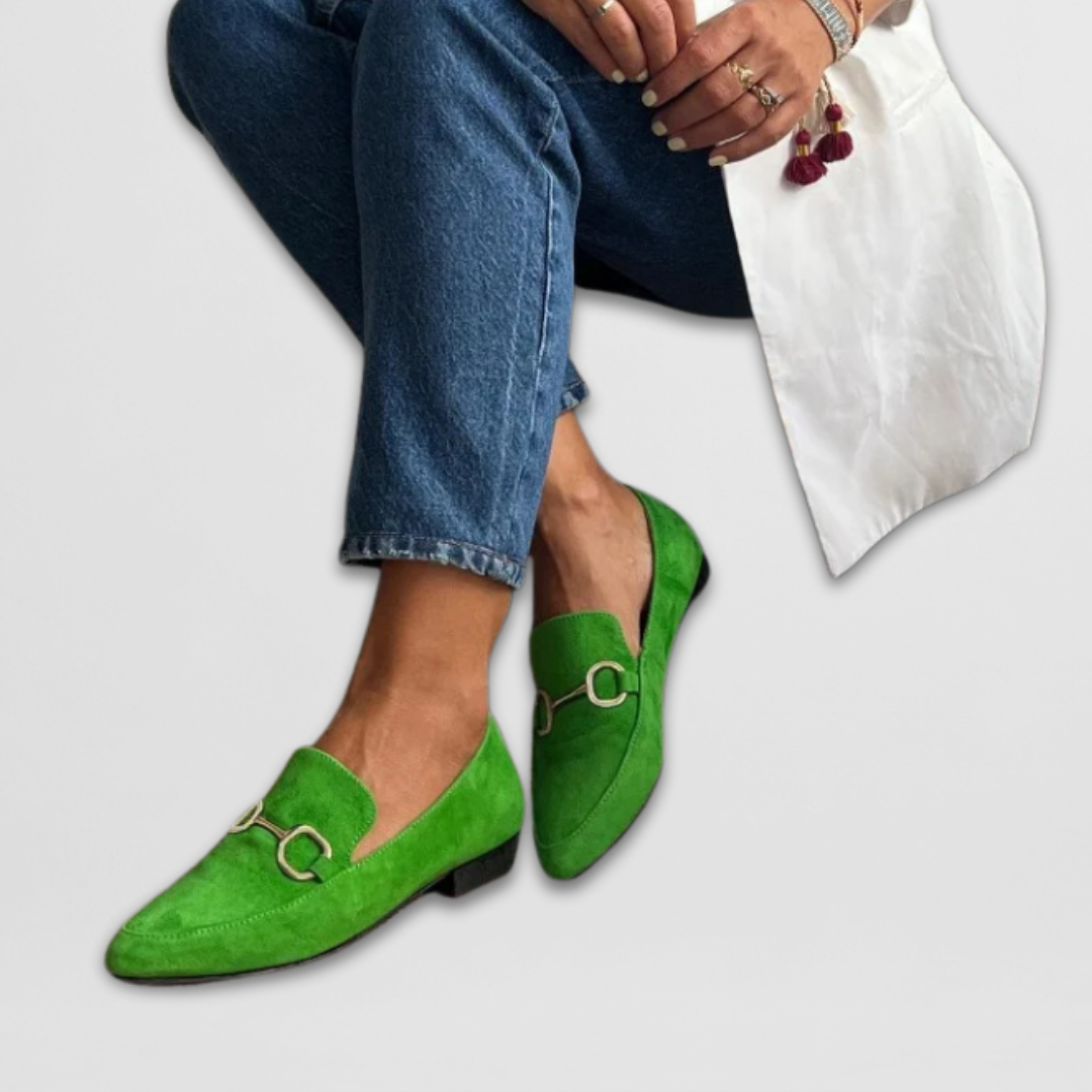 Elspeth Dunvale | Green Suede Horsebit Loafers