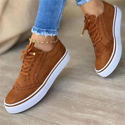 Claudia Wrenthorpe | Tan Platform Sneakers with Brogue Detail