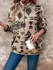 Juliette Rosnay | Aztec-Print Sweater With Quarter-Zip Collar