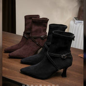 Rosalind Duquesne | Suede Stiletto Ankle Boots With Buckle Strap