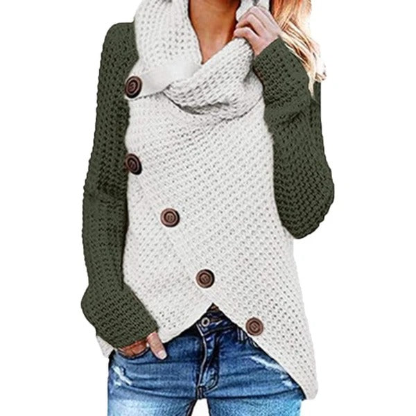 Solene Bardot | Cowl Neck Waffle Knit Sweater For Women