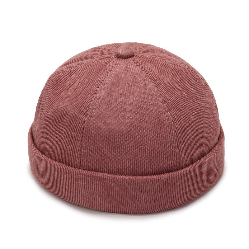 Corduroy Brimless Skull Cap Hat - Pink