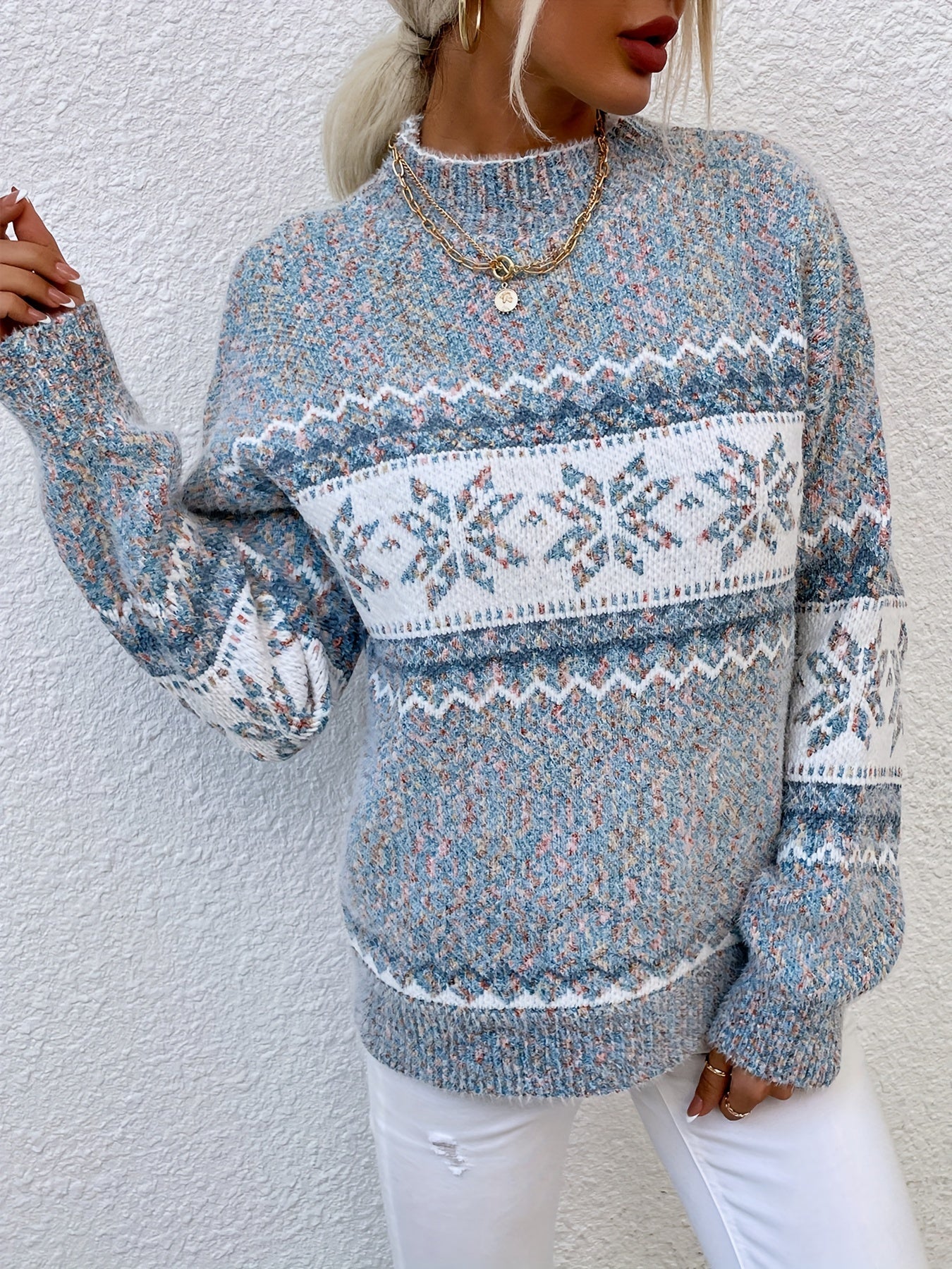 Solange Berthier | Cozy Snowflake Mock-Neck Sweater For Women