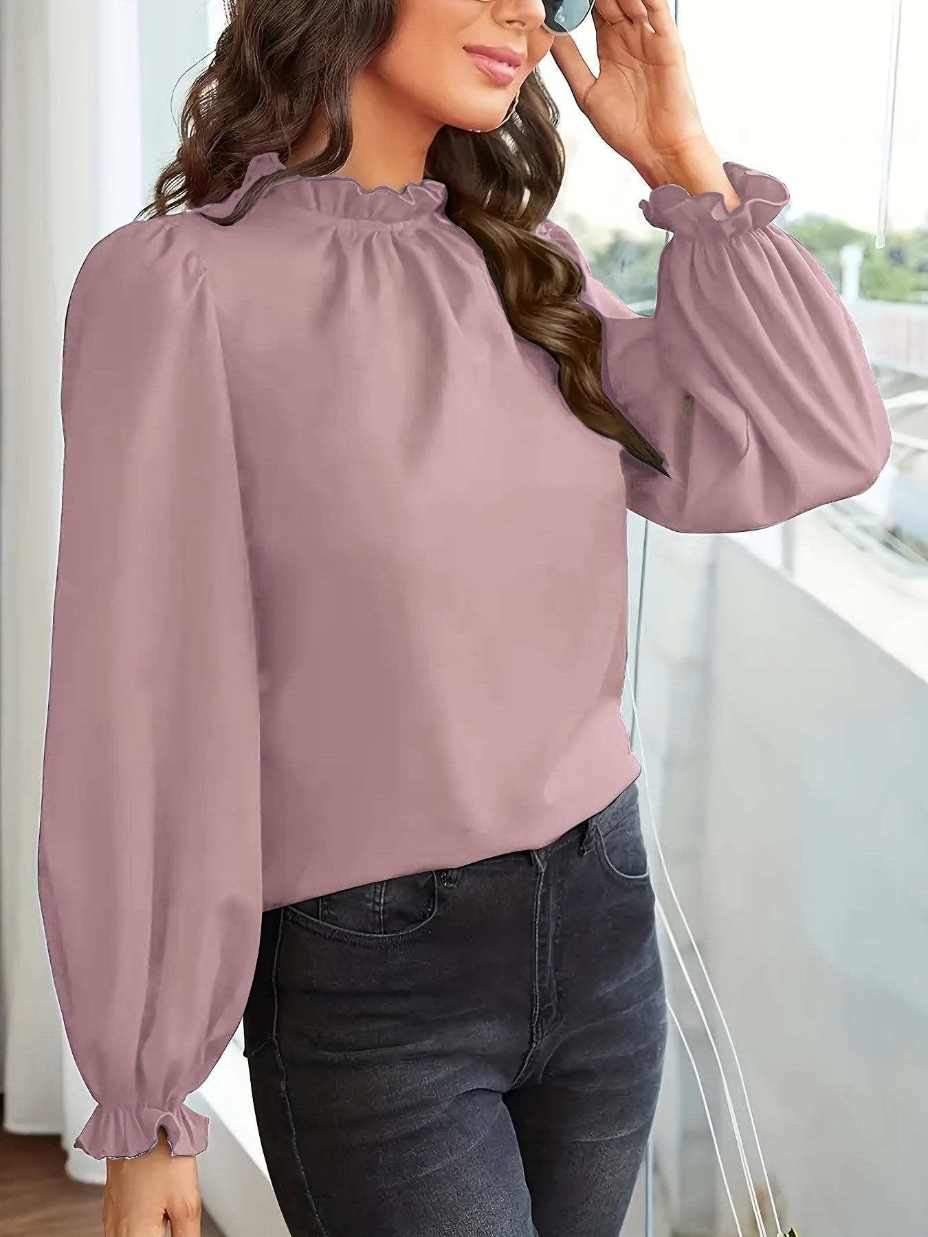 Cosette Vaillant | Rust Ruffled Blouse With Puff Sleeves For Women