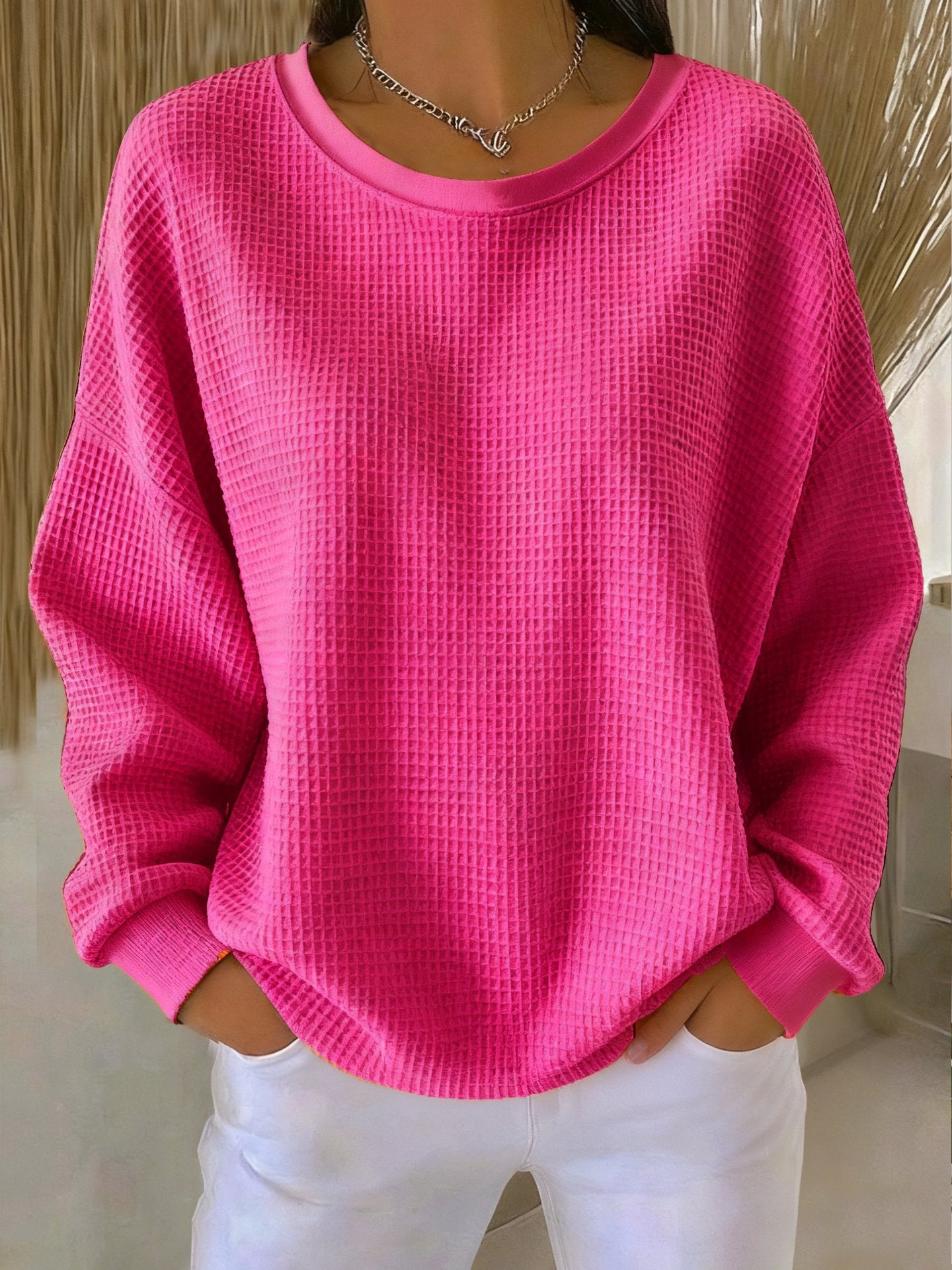 Nadia Brennan | Waffle Knit Oversized Pullover Sweatshirt For Women