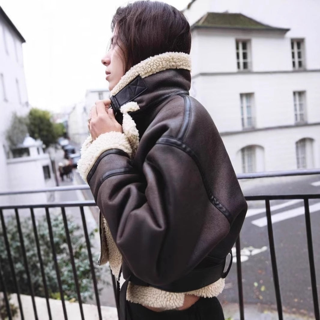 Pauline Girardin | Shearling Aviator Cropped Jacket For Women