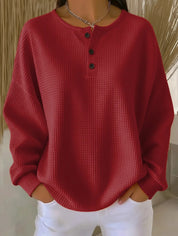 Marlena Whitfield | Waffle Knit Henley Pullover Top For Women