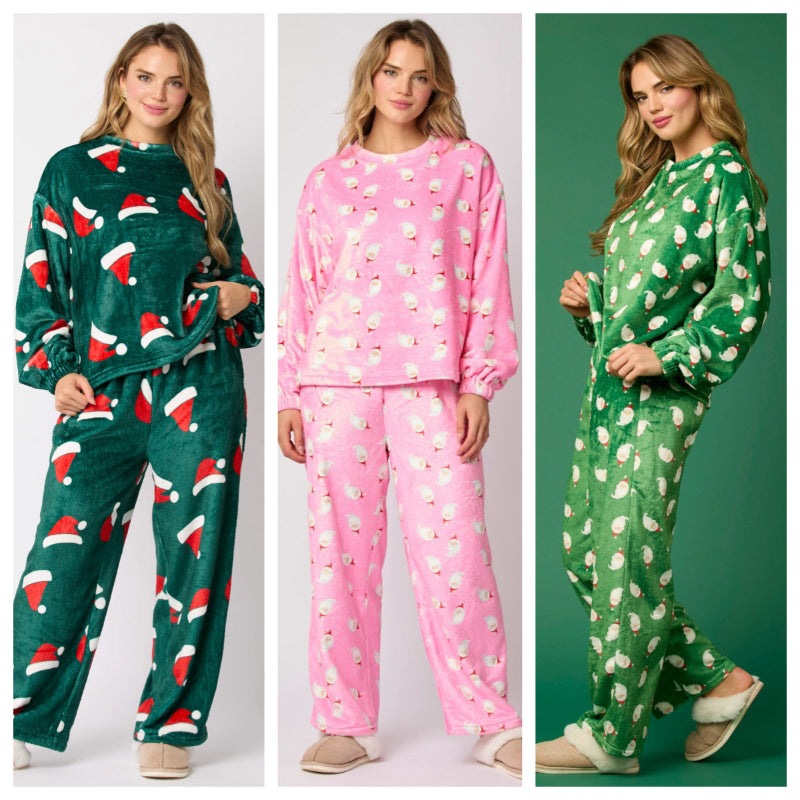 Clementine Rousset | Santa Claus Print Flannel Pajama Set For Women