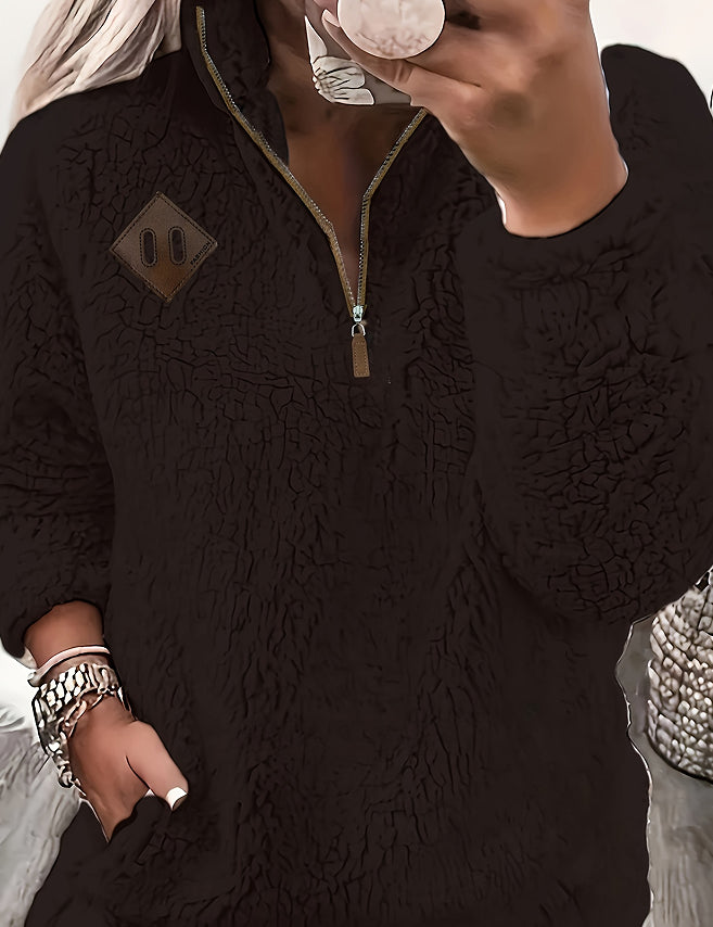 Vanessa Colbert | Plush Half-Zip Sherpa Pullover Sweater For Women
