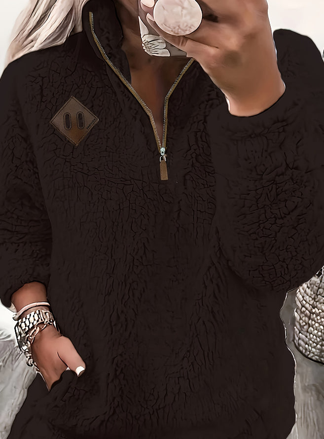 Vanessa Colbert | Plush Half-Zip Sherpa Pullover Sweater For Women