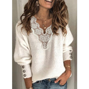 Celine Duvalier | Lace-Trim V-Neck Sweater For Women