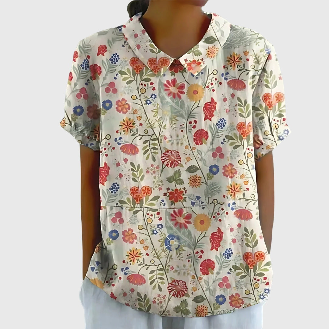 Éloise Fairverne | Green Floral Print Short Sleeve Blouse