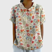 Éloise Fairverne | Green Floral Print Short Sleeve Blouse