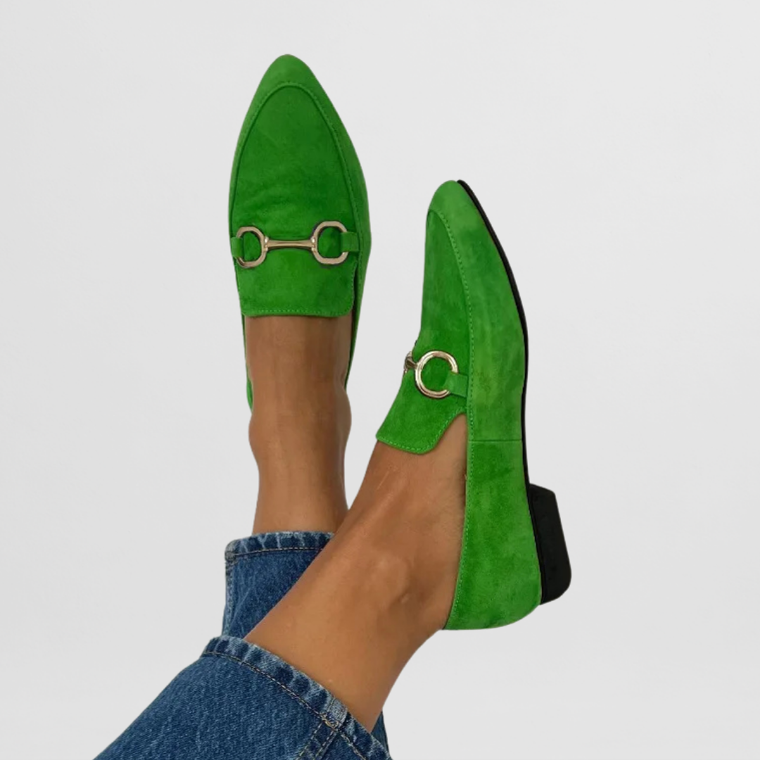 Elspeth Dunvale | Green Suede Horsebit Loafers