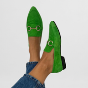Elspeth Dunvale | Green Suede Horsebit Loafers