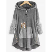 Natalie Fairchild | Cozy Cat-Print Hooded Fleece Coat For Women