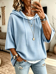 Cassandra Bellmore | Ribbed Hooded Drawstring Sweatshirt For Women
