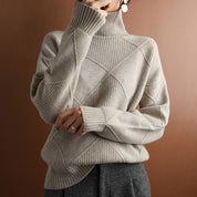 Ruby Estshaw | Diamond Knit Turtleneck Sweater For Women