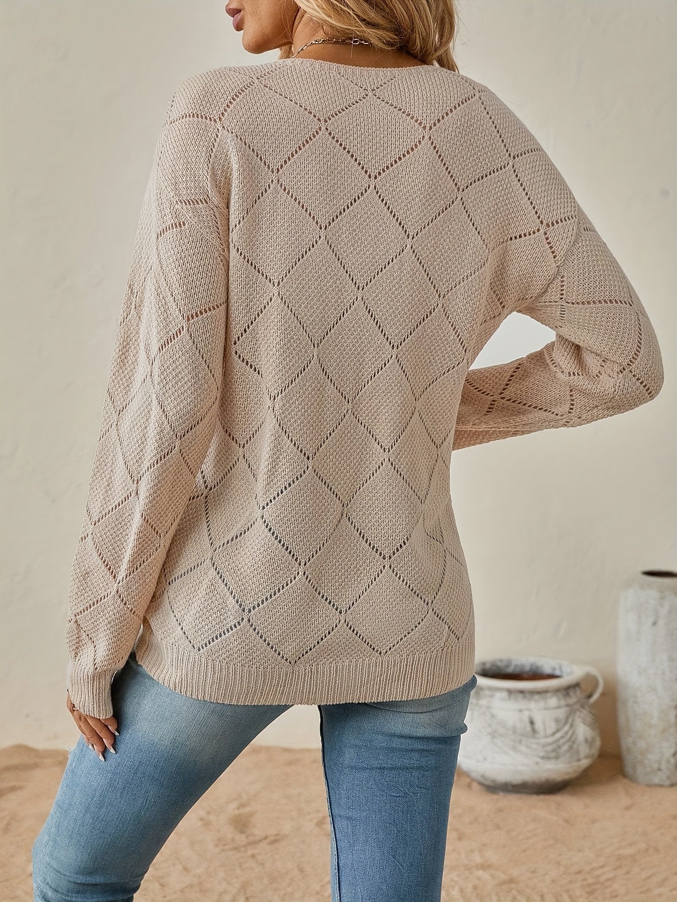 Camryn Ashwood | Openwork V-Neck Sweater For Women