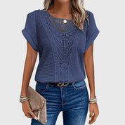 Clarisse Montveil | Cream Lace Detail Waffle Knit Blouse