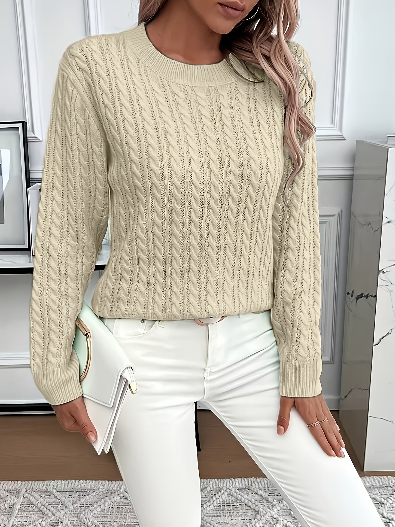 Simone Aldridge | Cable-Knit Round Neck Sweater For Women