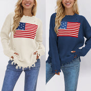 Renée Stafford | American Flag Distressed Knit Sweater For Women