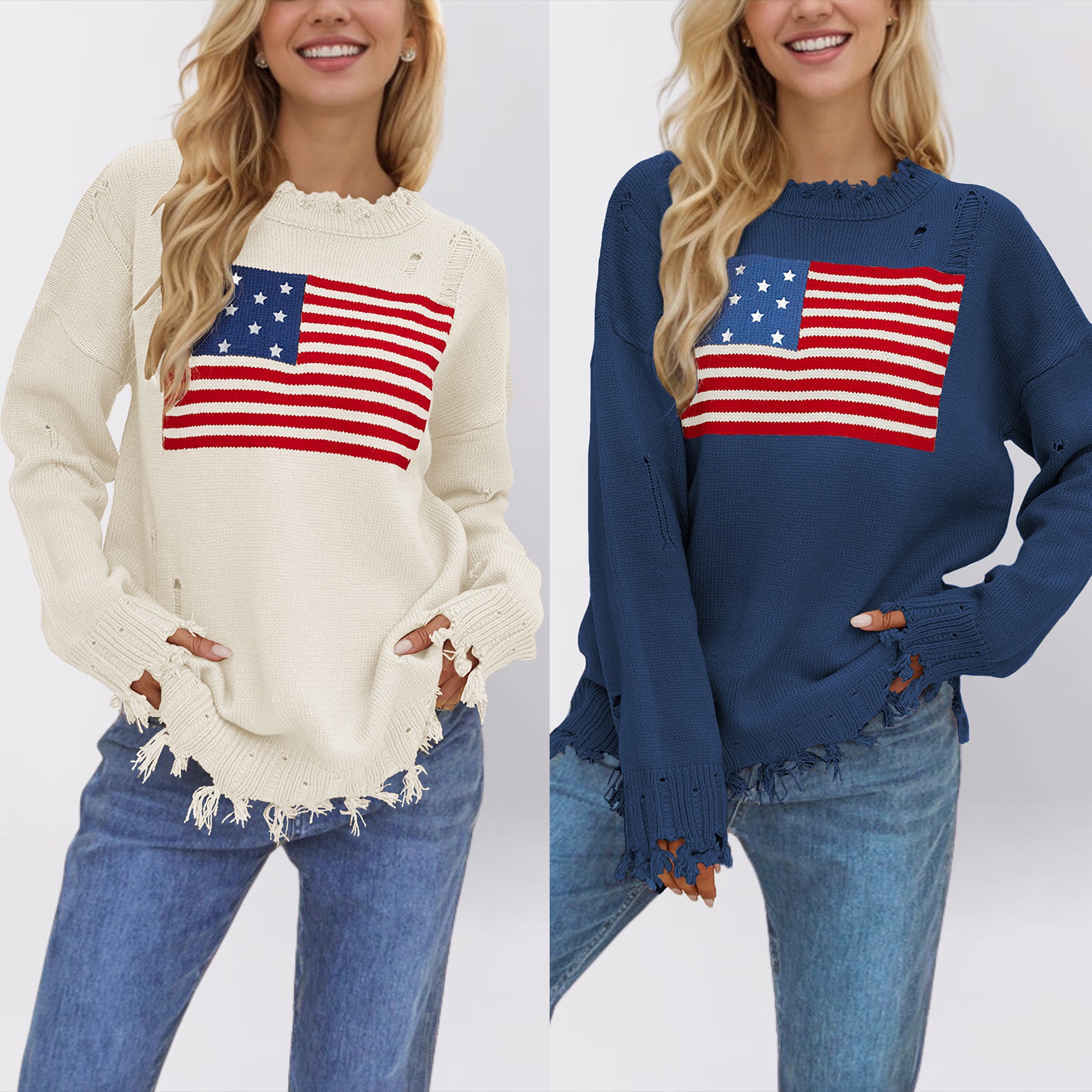 Renée Stafford | American Flag Distressed Knit Sweater For Women