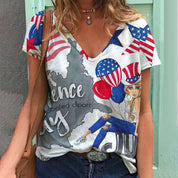 Darcy Winsmore | Vintage Stars Print V-Neck T-Shirt For Women