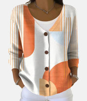 Elara Bloomfield | Printed Button-Up Knit Cardigan For Women
