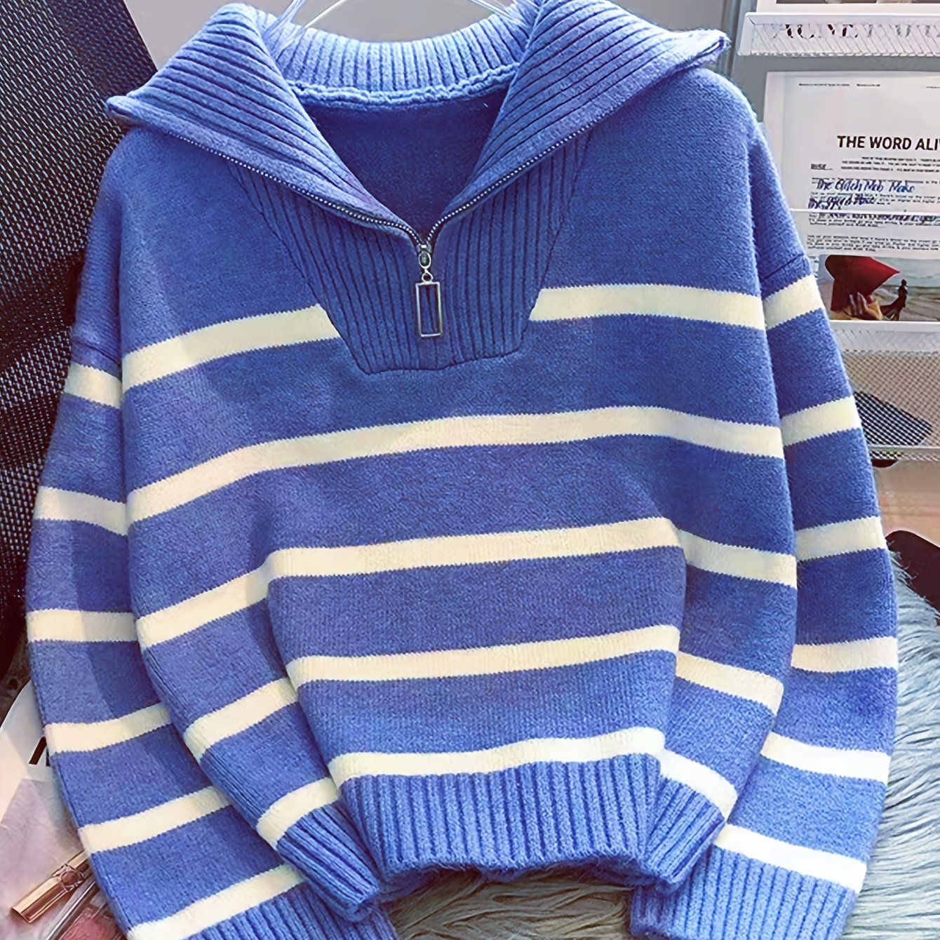 Perrine Duchamp | Striped Quarter-Zip Sweater For Women