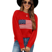 Pauline Courtland | Navy Crew Neck Flag Veterans Day Sweater For Women