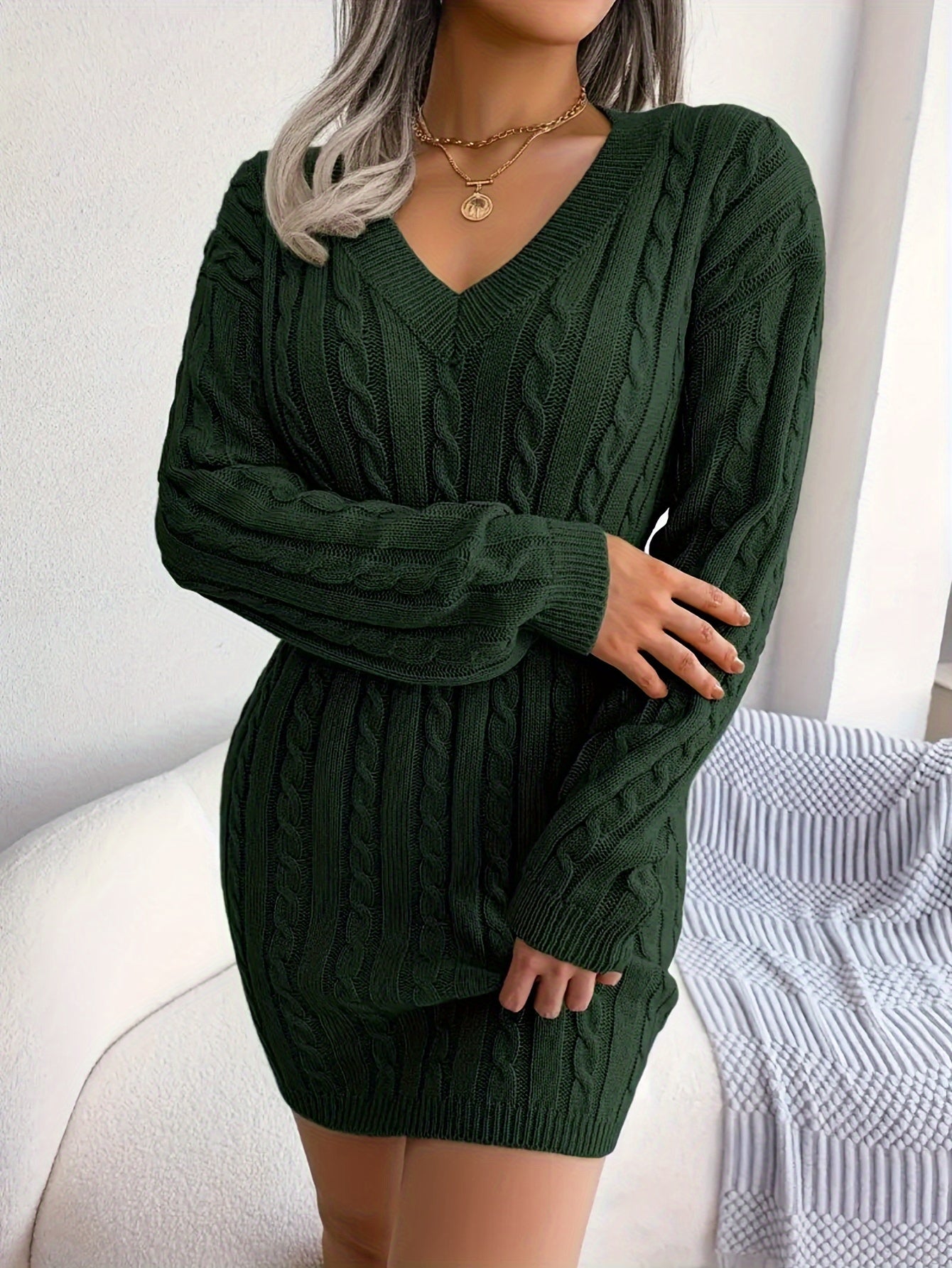 Margot Delahaye | Cable-Knit Peplum Sweater Mini Dress For Women