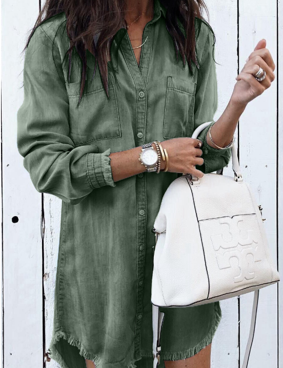 Céleste Beaurivage | Washed Denim Shirt Dress Long Sleeve
