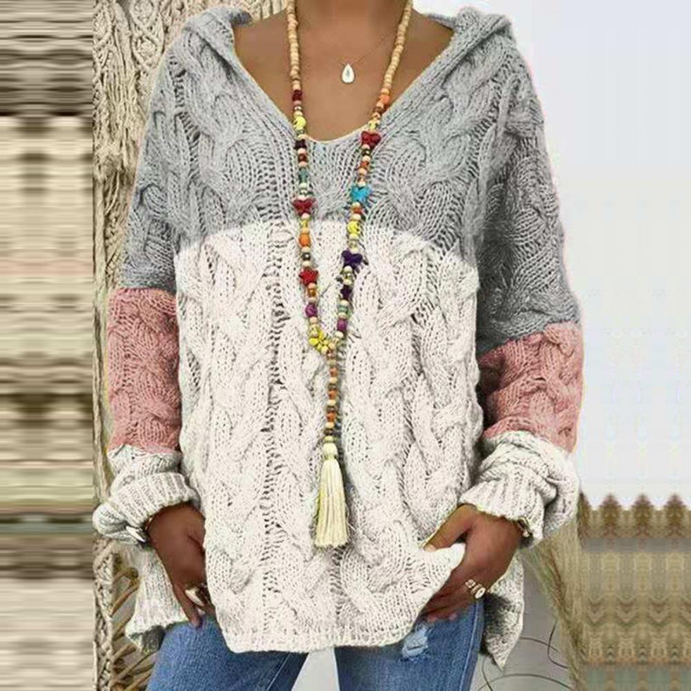 Clémence Delrieu | Colorblock Cable-Knit Hoodie Sweater For Women