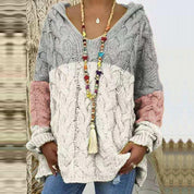 Clémence Delrieu | Colorblock Cable-Knit Hoodie Sweater For Women