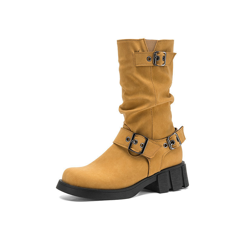 Adriana Ferrante | Suede Cowboy Boots With Buckle Straps For Women