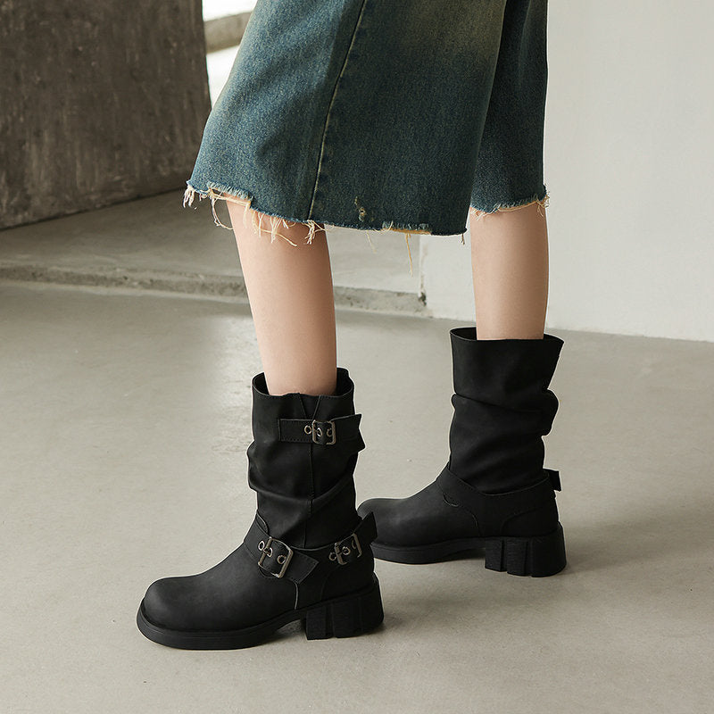 Adriana Ferrante | Suede Cowboy Boots With Buckle Straps For Women