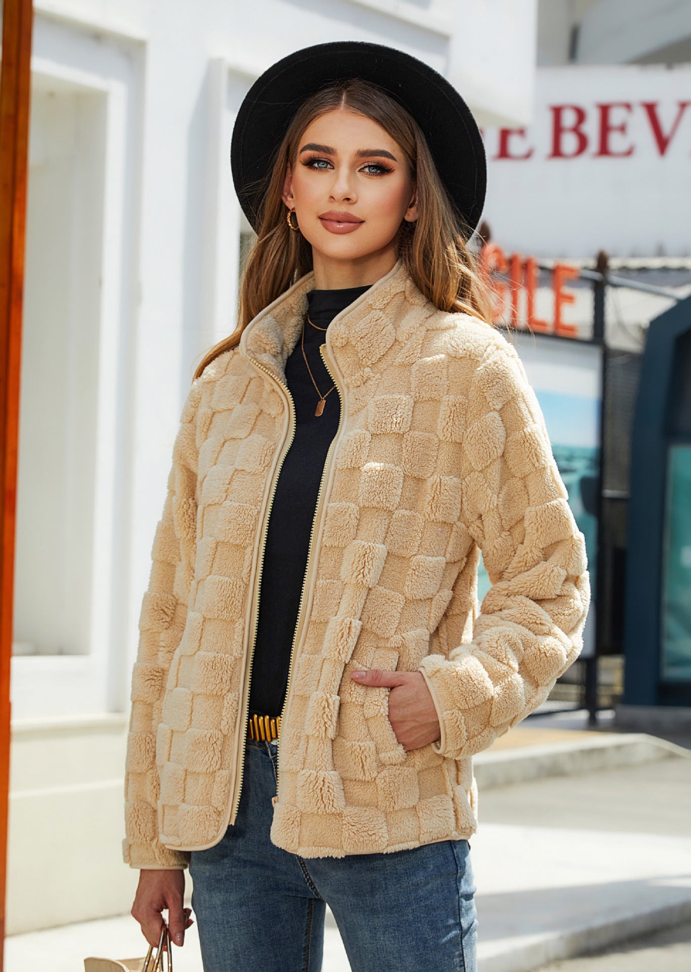 Isabeau Renard | Checkerboard Plush Teddy Jacket For Women