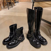Kit Langbury | Black Buckle Strap Knee High Boots For Women