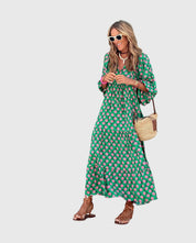 Seraphina Vosbourne | Green Floral Boho Maxi Dress
