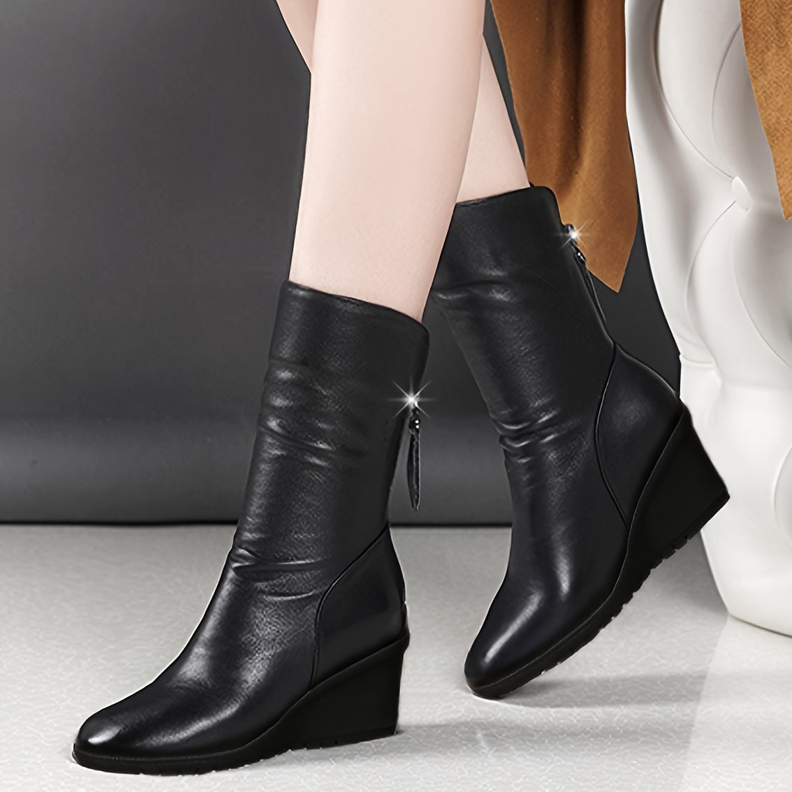 Ines Berthollet | Sleek Wedge Boots With Side Zip