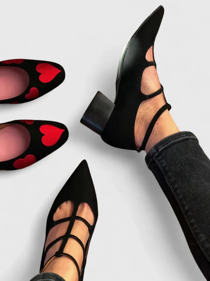 Natalia Thornecrest | Black Suede Cutout Low Heel Pumps