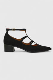 Natalia Thornecrest | Black Suede Cutout Low Heel Pumps