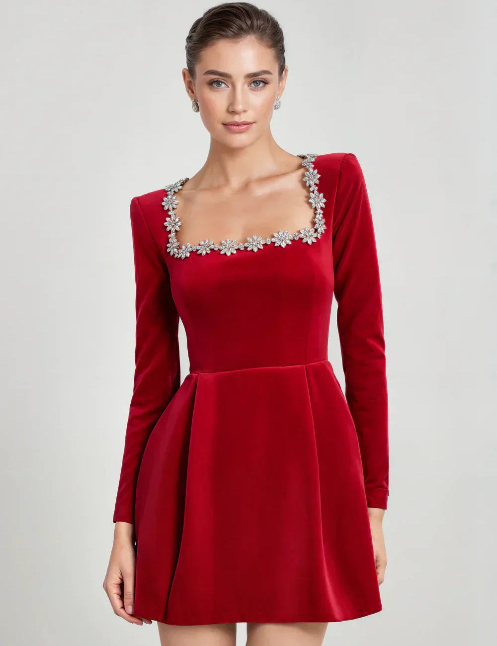 Margaux Delacourt | Velvet Cocktail Dress With Crystal Neckline
