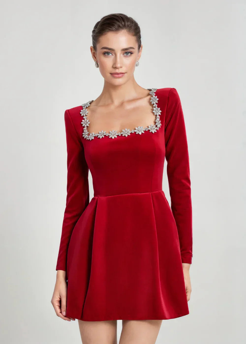 Margaux Delacourt | Velvet Cocktail Dress With Crystal Neckline