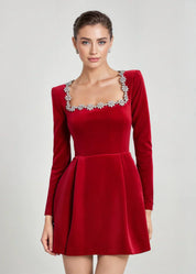 Margaux Delacourt | Velvet Cocktail Dress With Crystal Neckline