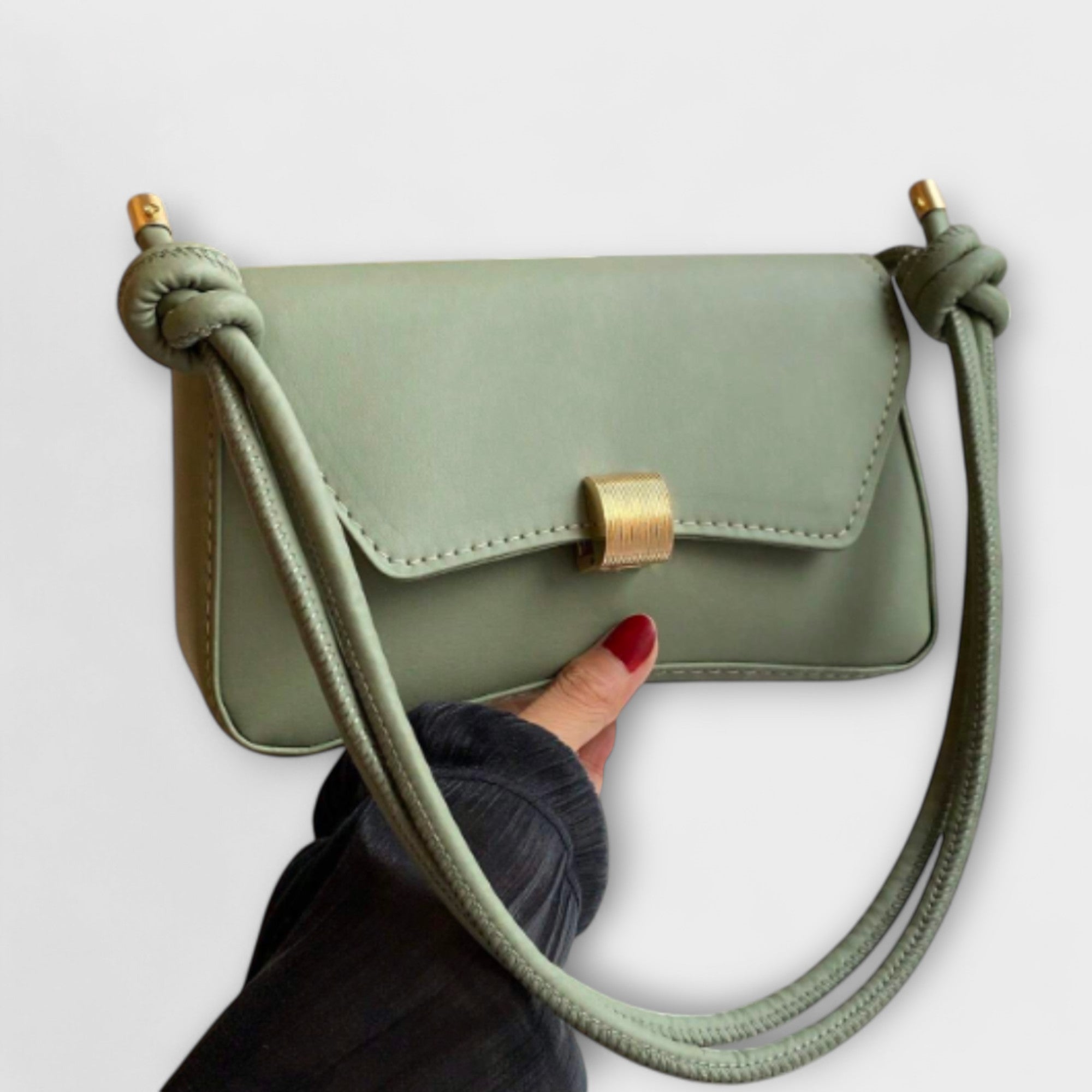 Amélie Courbet | Beige Faux Leather Shoulder Bag with Gold Clasp